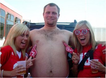Shirtless Nebraska fan