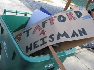 Stafford Heisman sign in trash